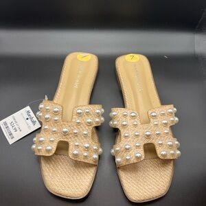 Madden Girl Tan Pearl Embellished Sandals